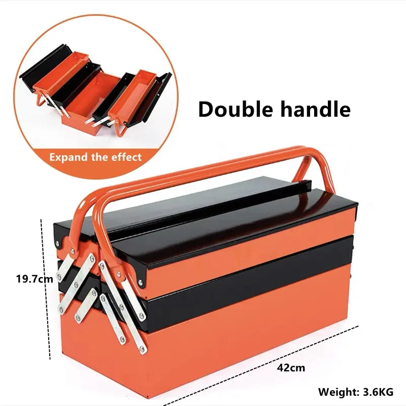 New Iron Toolbox Suitcase Tools Box Professional Repair Tool Organizer Three-layer Portable Household Car Folding Large Storage