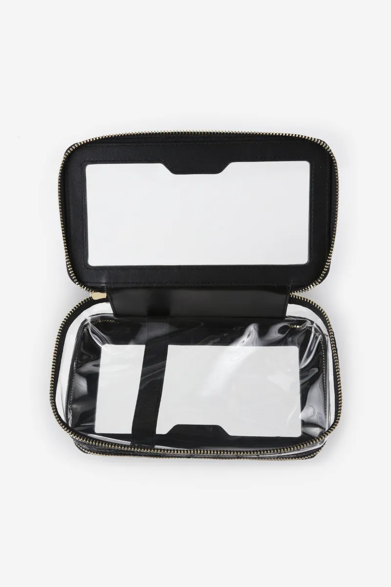 Personalised Leather & Perspex Double Zip Cali Cosmetic Bag - Black Saffiano