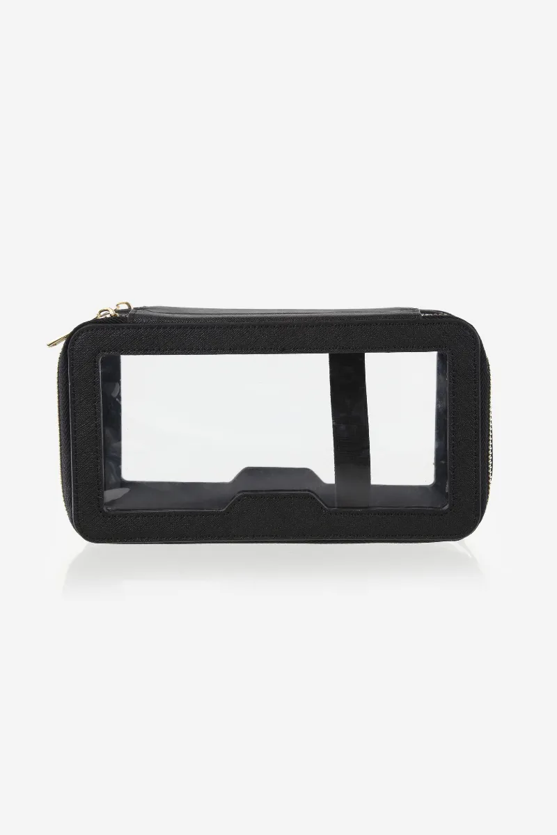 Personalised Leather & Perspex Double Zip Cali Cosmetic Bag - Black Saffiano