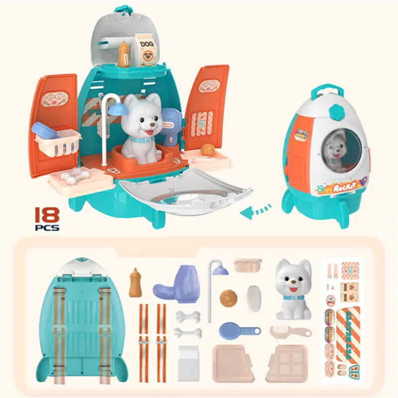 Pet Vet Toys Role Play Pet Care Kit Toy Puppy Cat Backpack Pretend Toys for Toddler Kids