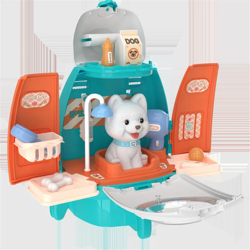Pet Vet Toys Role Play Pet Care Kit Toy Puppy Cat Backpack Pretend Toys for Toddler Kids