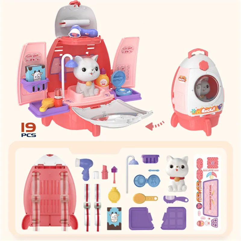 Pet Vet Toys Role Play Pet Care Kit Toy Puppy Cat Backpack Pretend Toys for Toddler Kids