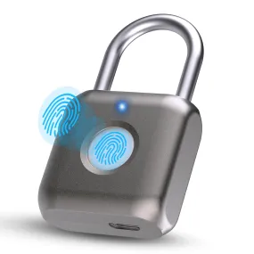 Pothunder Fingerprint Smart Padlock Lock, Biometric Metal Keyless Thumbprint Lock, Waterproof, USB Rechargeable, for Gym Locker, School Locker, Luggage, Backpack, Suitcase(Gray)