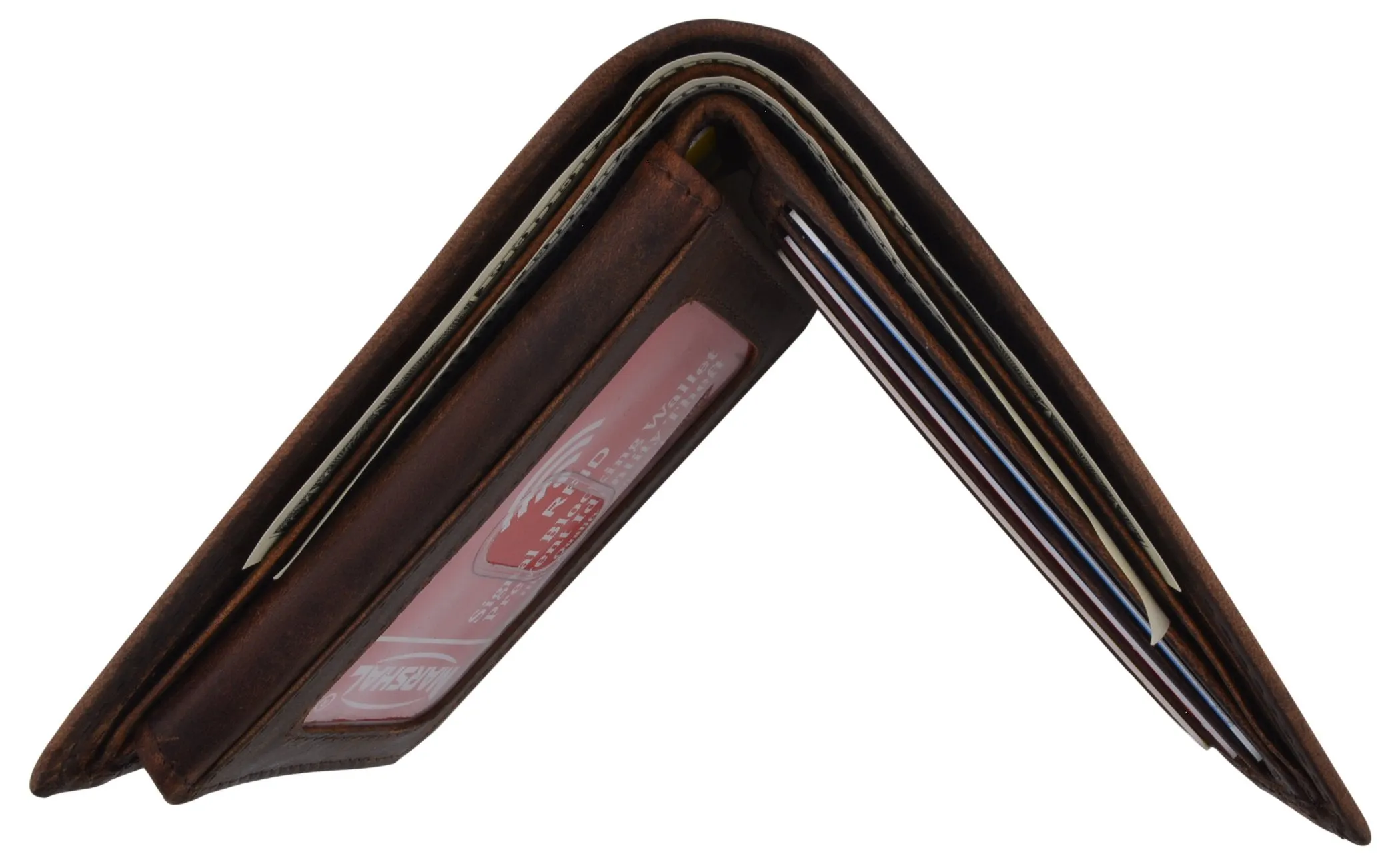 RFID Blocking Mens Genuine Leather Bifold 5 de Mayo Sombrero Logo Wallet /53HTC Sombrero