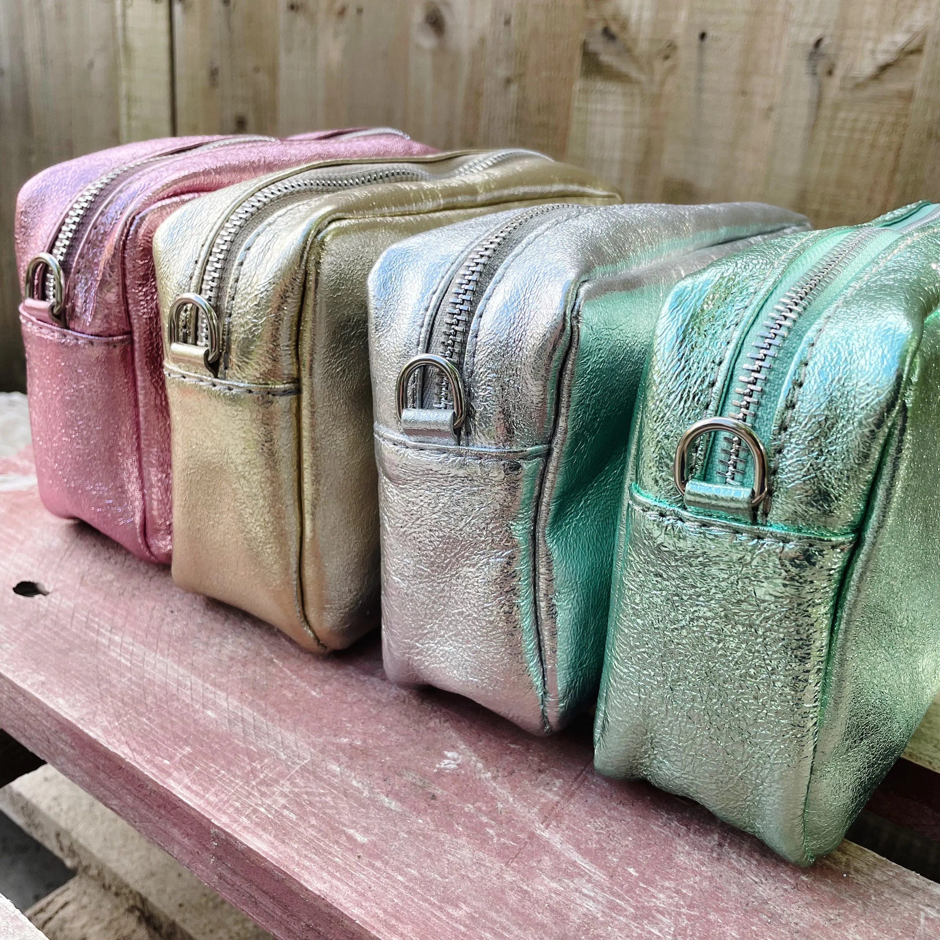 Small Metallic Leather Camera Bag - Mint