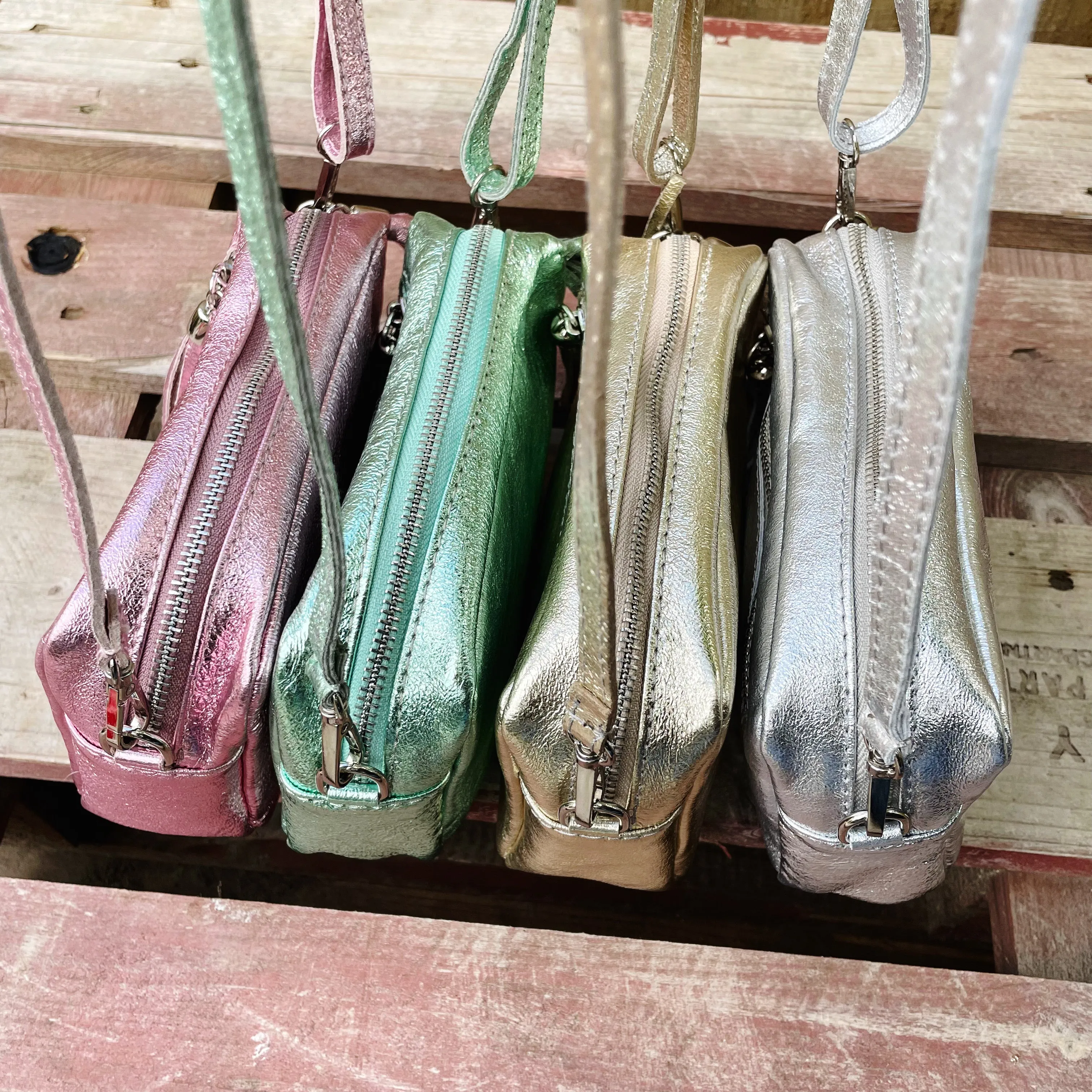 Small Metallic Leather Camera Bag - Mint