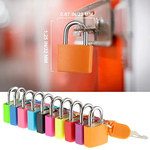 Suitcase Locks with Keys, Small Luggage Padlocks Metal Padlocks Mini Keyed Padlock for School Gym Classroom Matching Game (Multicolor,10 Pieces)