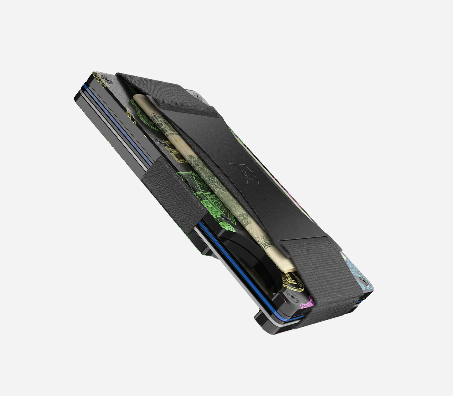 The Ridge Wallet - Aluminum With Money Clip   Cash Strap - Neon Tiki