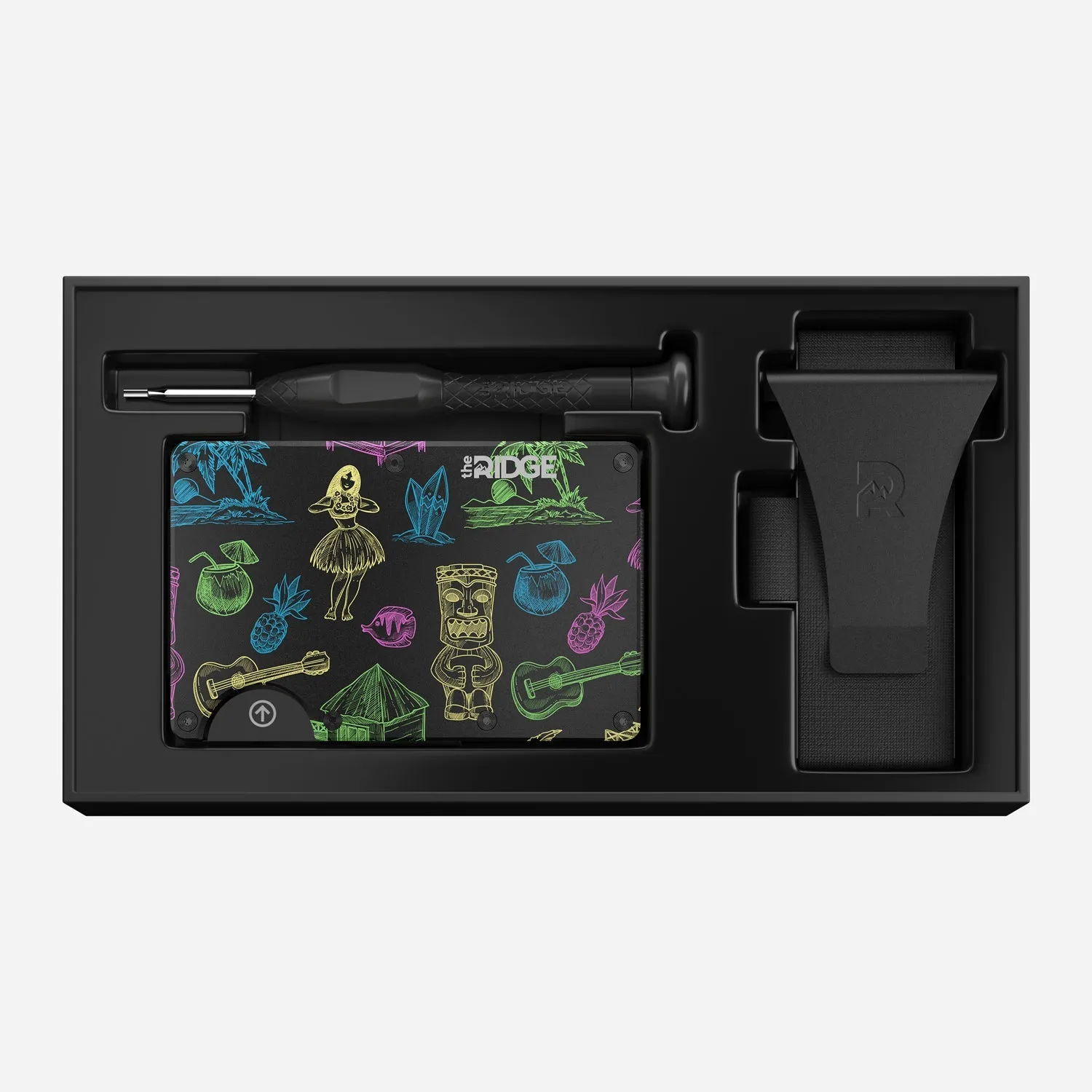 The Ridge Wallet - Aluminum With Money Clip   Cash Strap - Neon Tiki