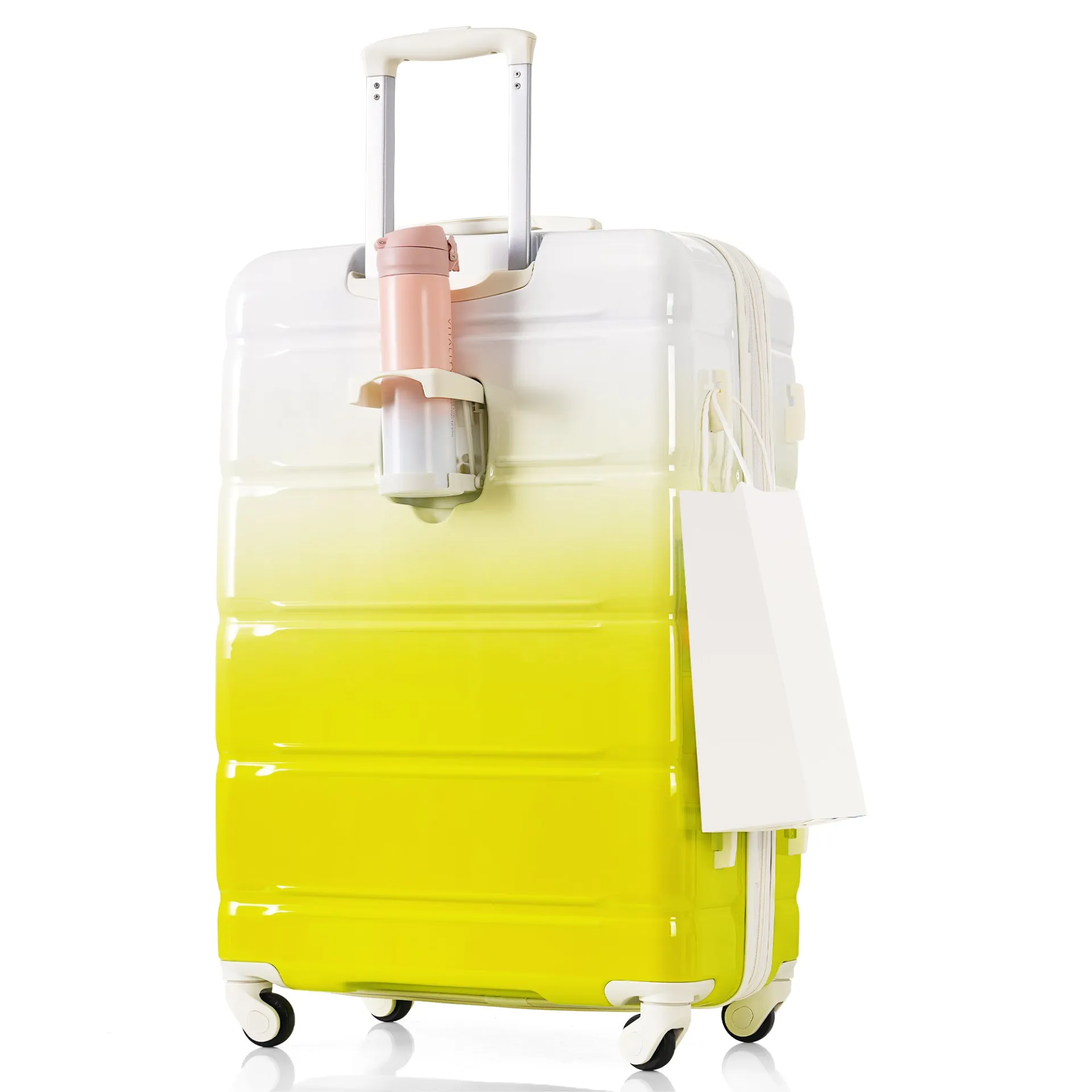 Vibrant Lemon Yellow 3-Piece Luggage Set with USB Charging Port and Cup Holder – Durable Spinner Suitcases, Airline Approved!
