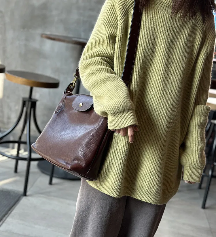 Vintage Ladies Leather Over The Shoulder Bag Genuine Leather Purses For Women