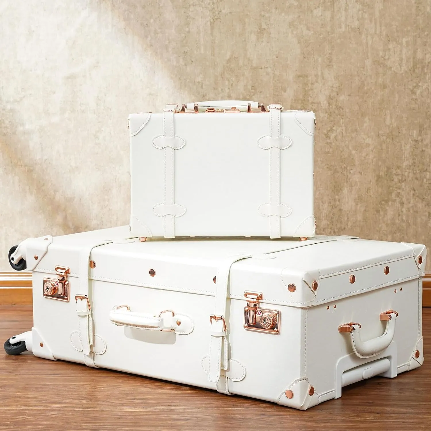 Vintage Style 2pc Grey Spinner Wheel Luggage Suitcase Set