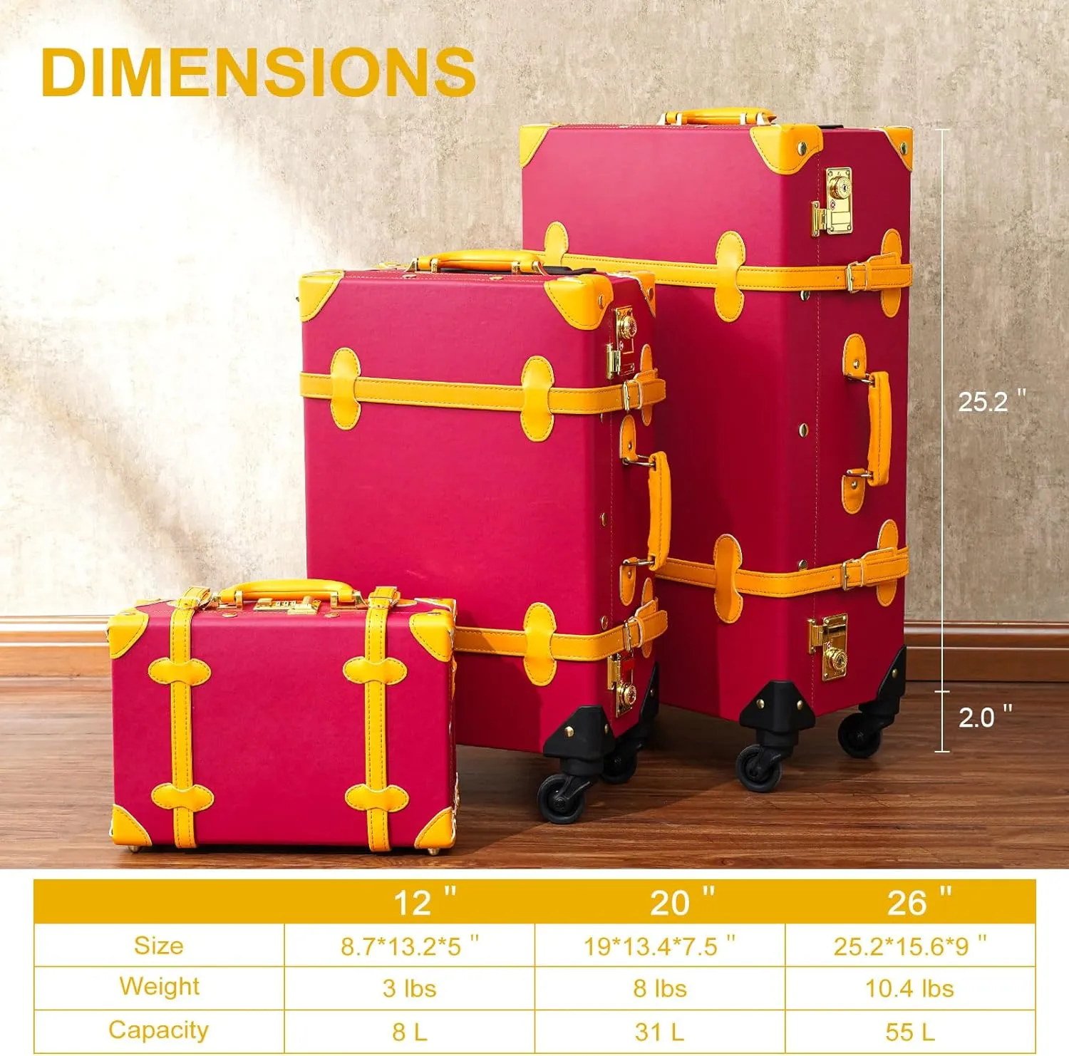 Vintage Style 2pc Grey Spinner Wheel Luggage Suitcase Set