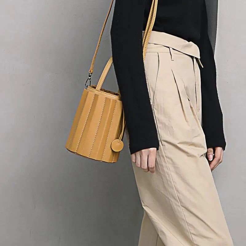 Womens Small Leather Bucket Clutch Bag