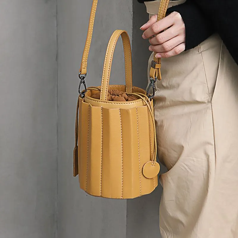 Womens Small Leather Bucket Clutch Bag