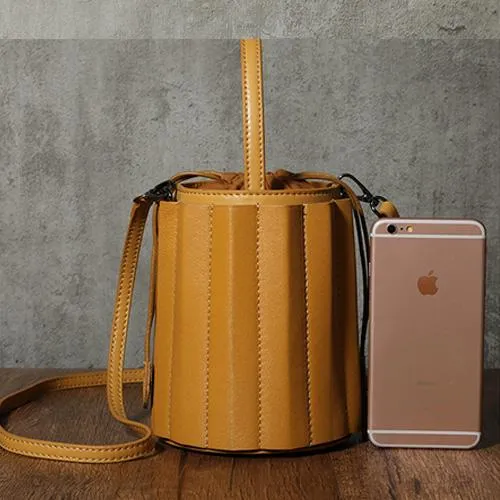 Womens Small Leather Bucket Clutch Bag