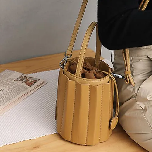 Womens Small Leather Bucket Clutch Bag