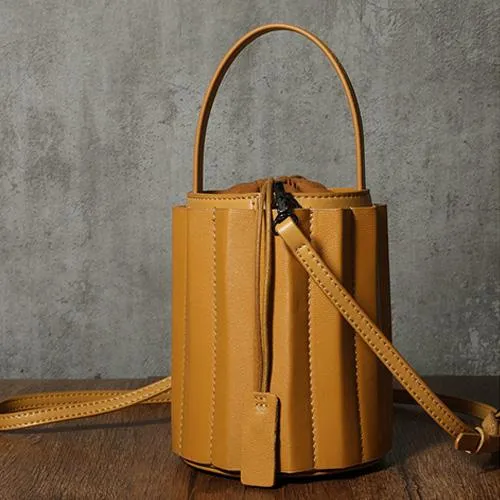 Womens Small Leather Bucket Clutch Bag