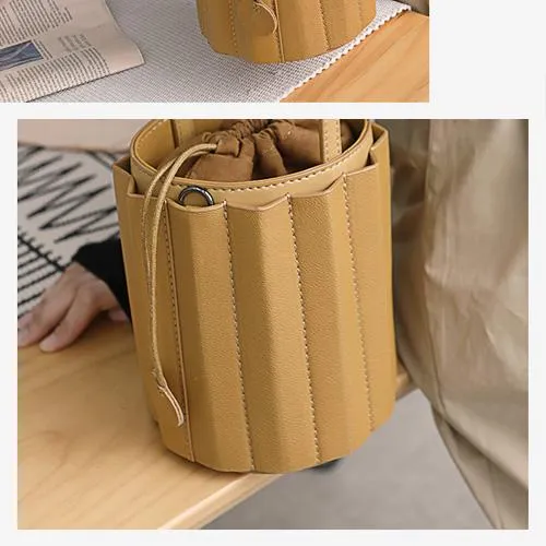 Womens Small Leather Bucket Clutch Bag