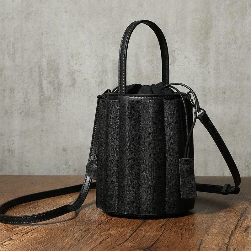 Womens Small Leather Bucket Clutch Bag