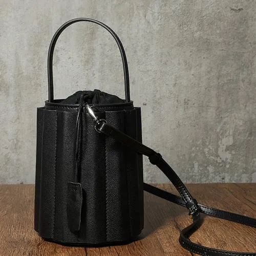 Womens Small Leather Bucket Clutch Bag