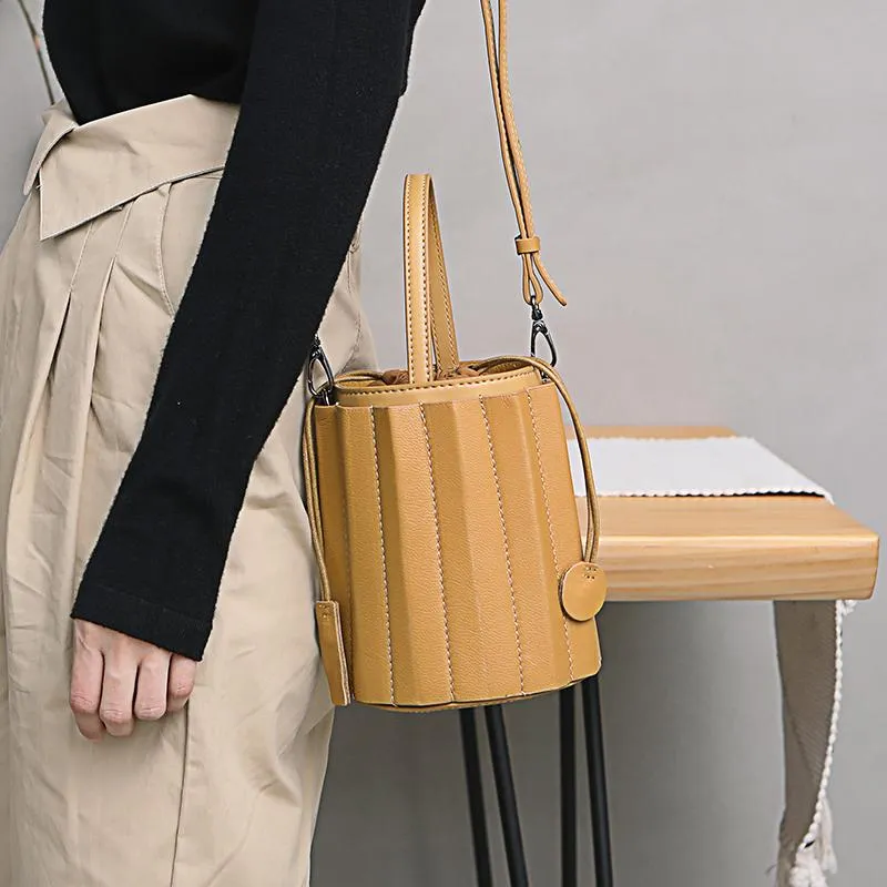 Womens Small Leather Bucket Clutch Bag