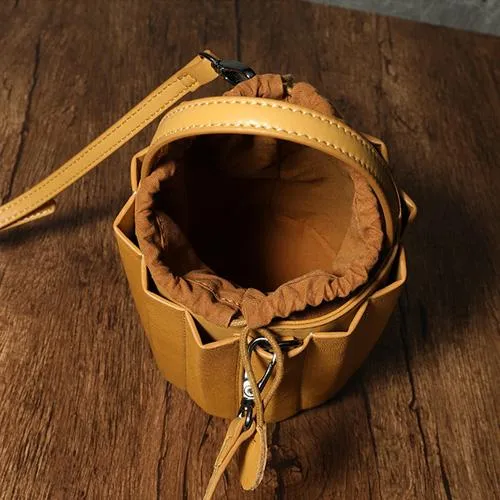 Womens Small Leather Bucket Clutch Bag