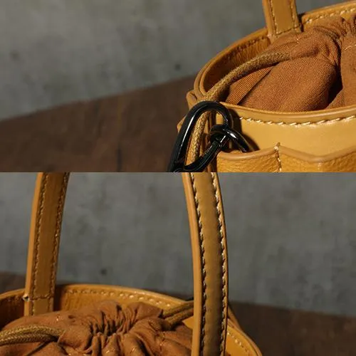 Womens Small Leather Bucket Clutch Bag