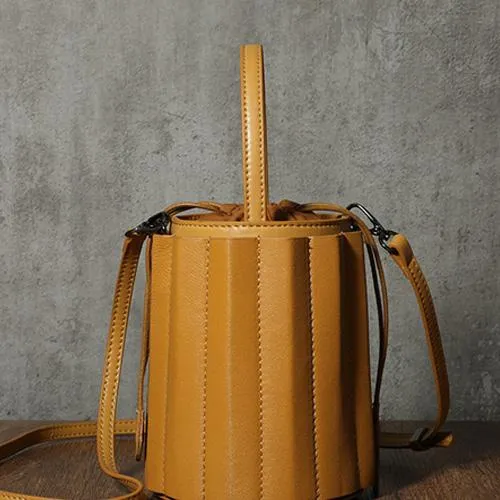Womens Small Leather Bucket Clutch Bag
