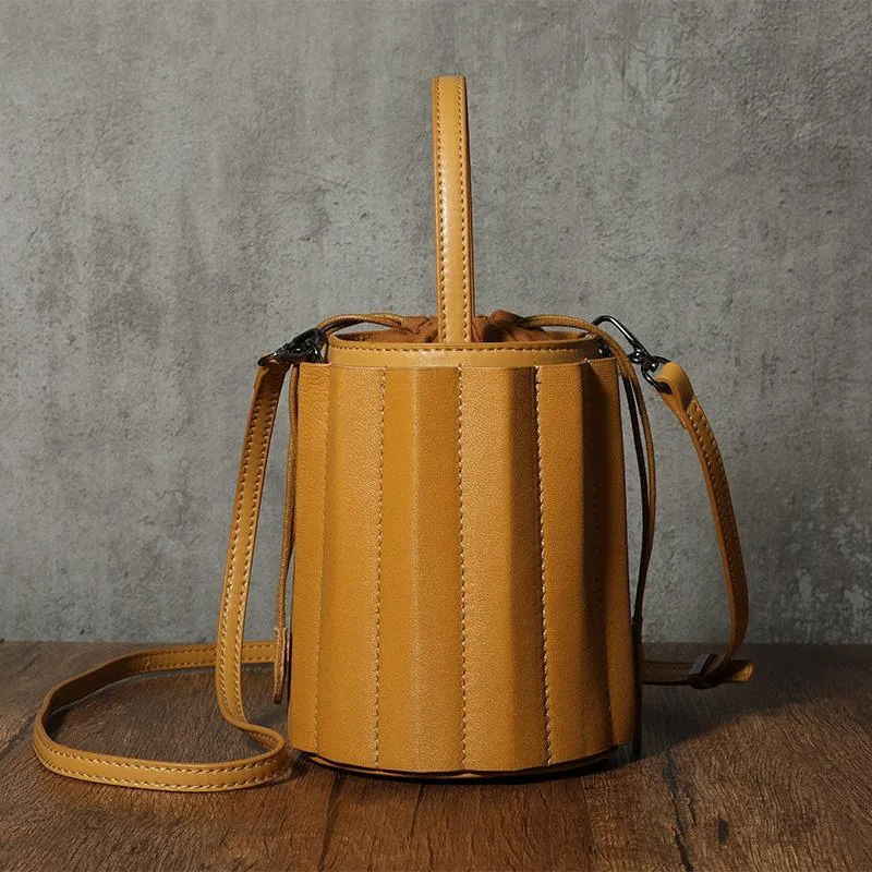 Womens Small Leather Bucket Clutch Bag