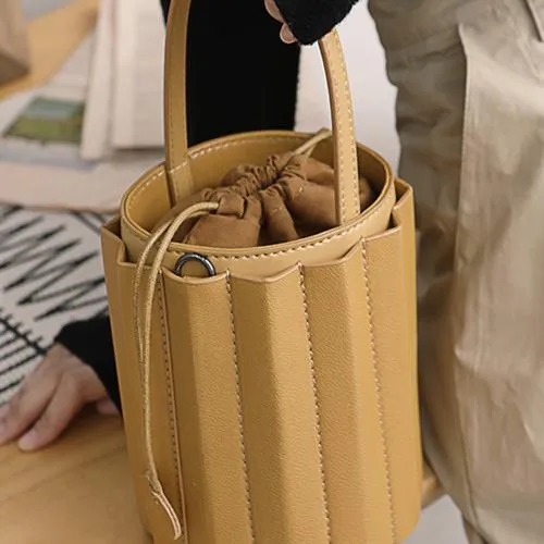 Womens Small Leather Bucket Clutch Bag
