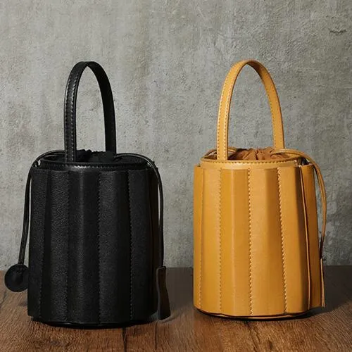 Womens Small Leather Bucket Clutch Bag