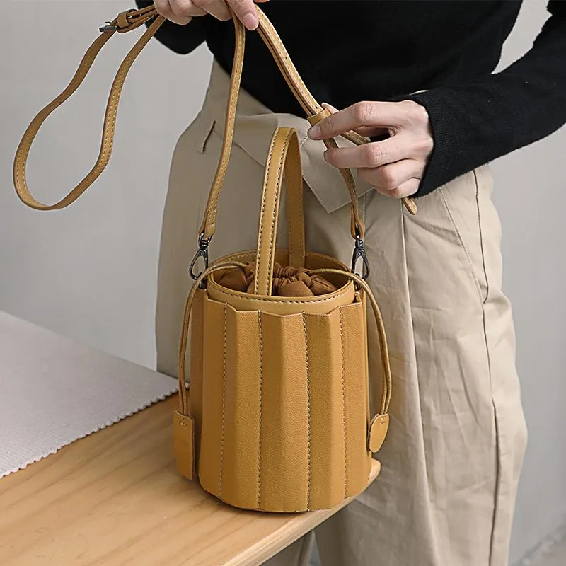 Womens Small Leather Bucket Clutch Bag